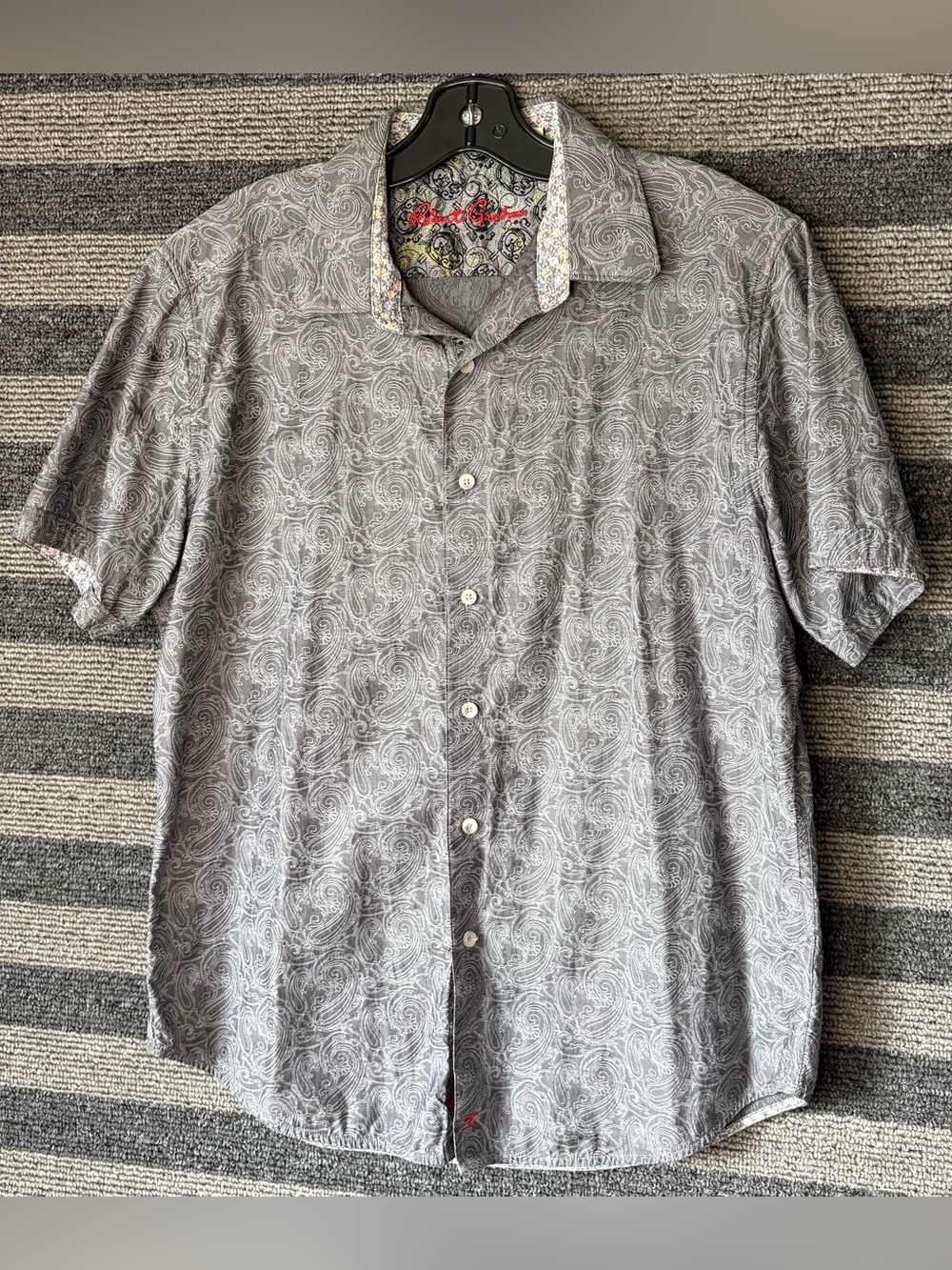 Robert Graham Men's Mainland Short Sleeve Gray Paisley Classic FIT Shirt Large